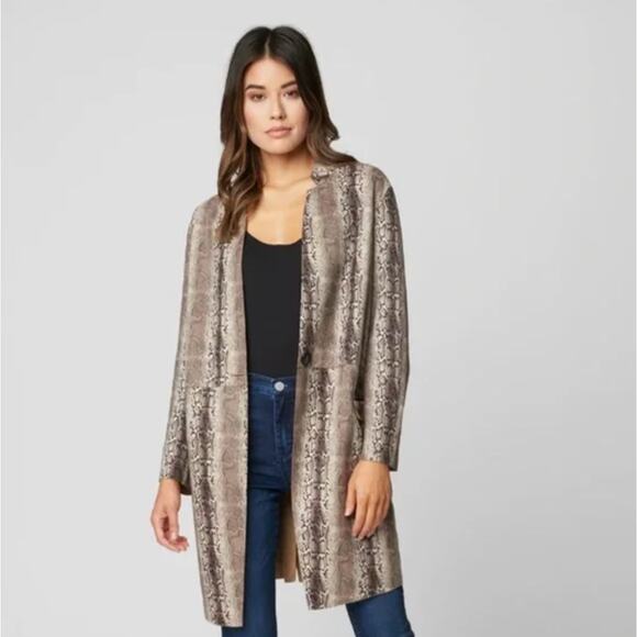 BLANKNYC x FREE PEOPLE Faux Suede Snakeskin Longline Jacket Brown Tan Sz M {H29} - Picture 1 of 5